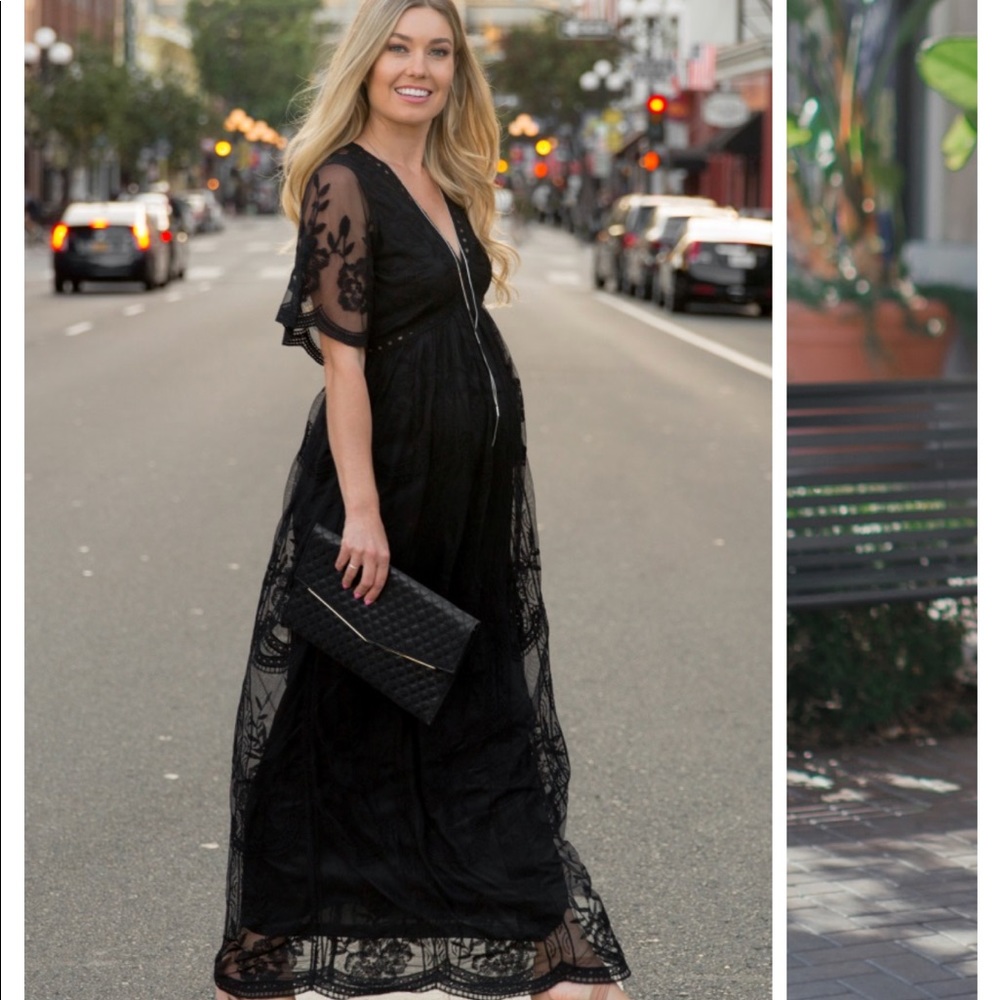WORN ONCE pink blush maternity lace dress in black